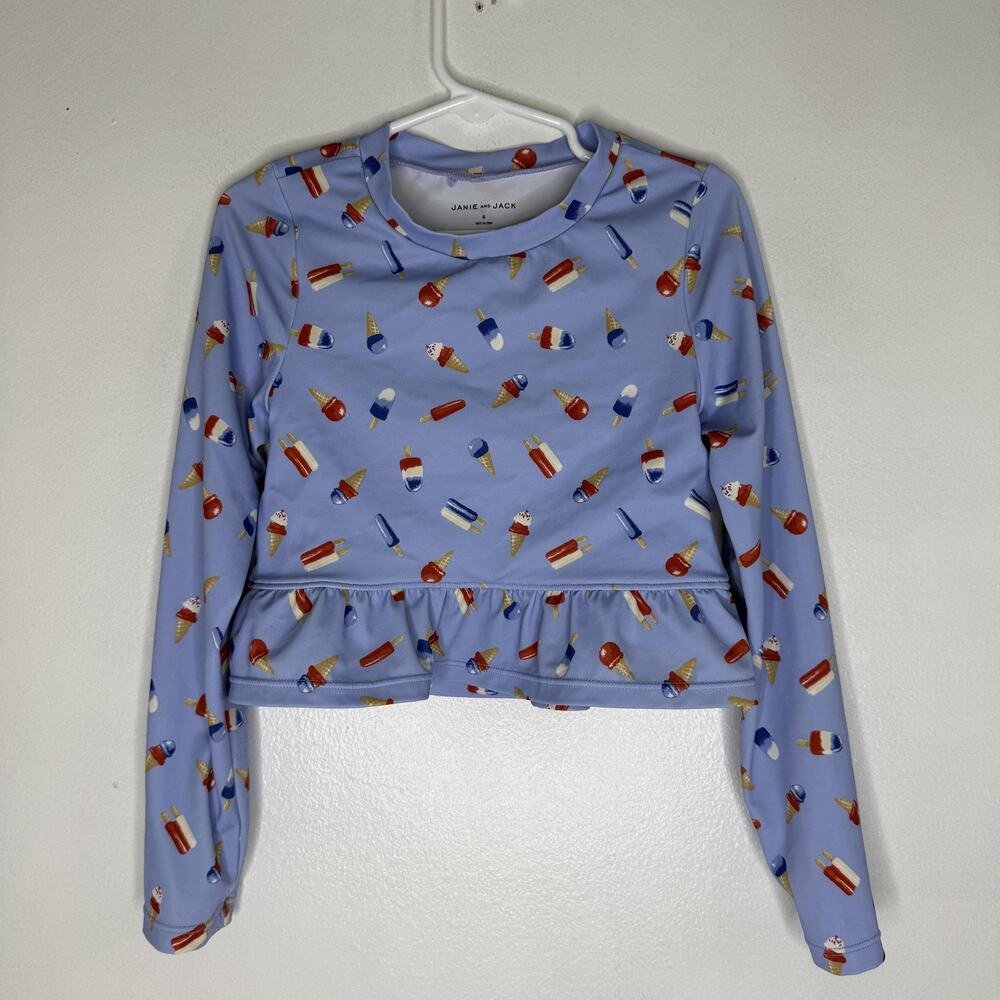Janie and Jack Lilac Popsicle & Ice Cream Print Long Sleeve Swim Ruffle Top